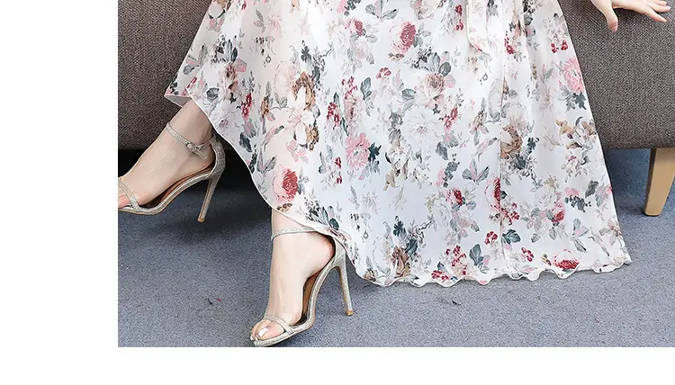 2021 Floral Slimming Dress Large Size Round Neck — feature 8