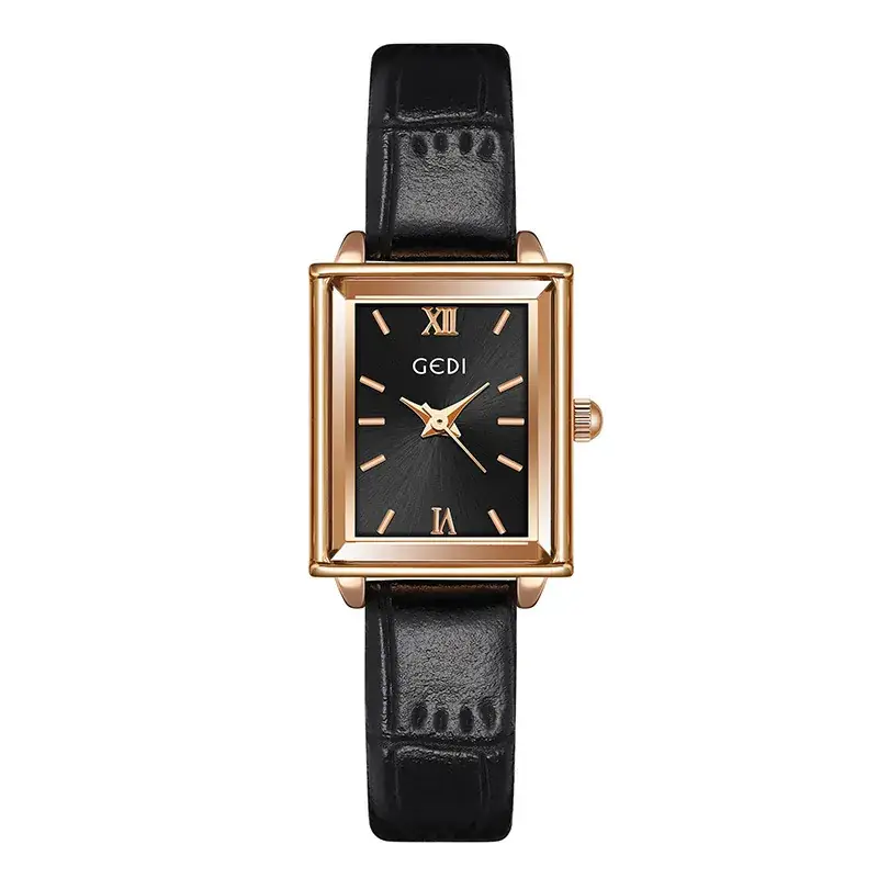 Gold Square Plate Women's Green Belt Quartz Watch - Image 2