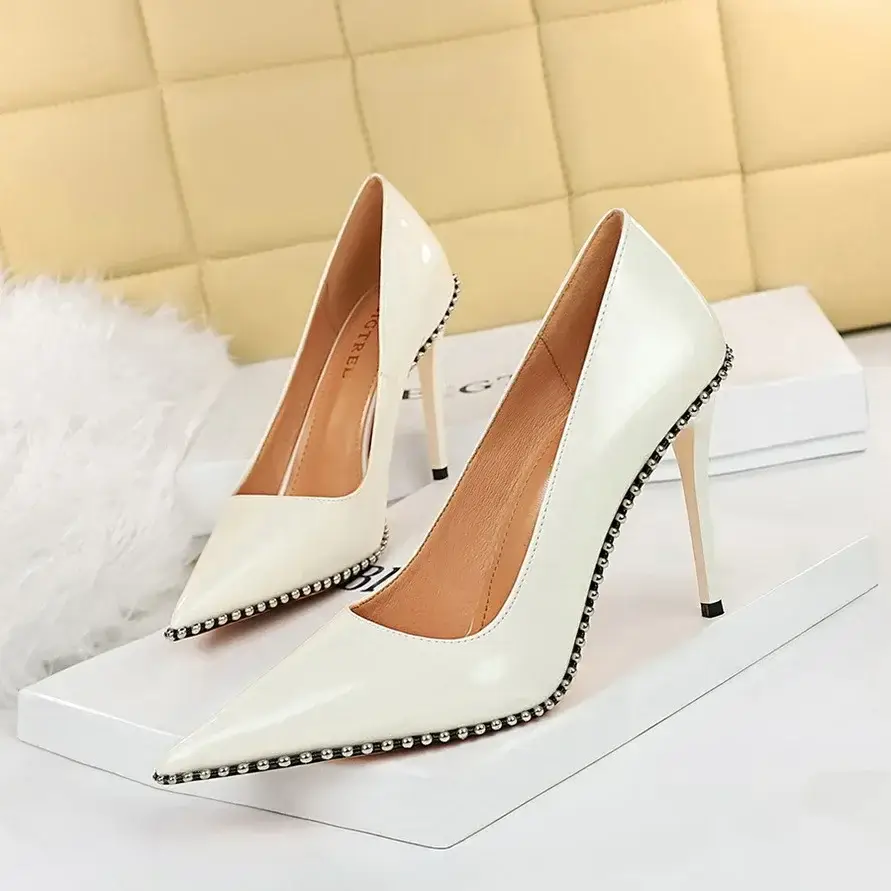 Beige Pointed Heel Women's Sandals