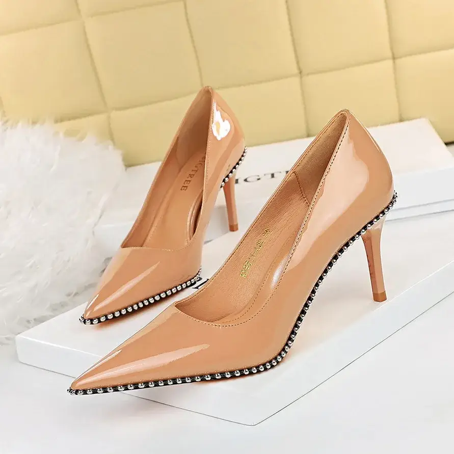 Beige Pointed Heel Women's Sandals