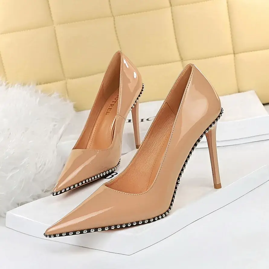 Beige Pointed Heel Women's Sandals