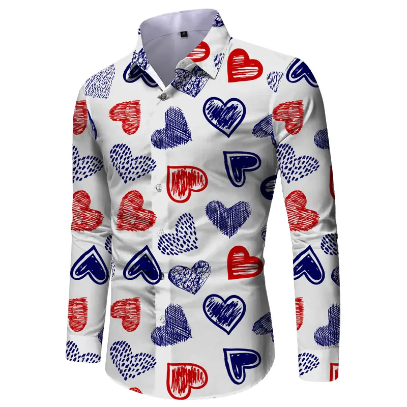 2025 3D Printed Heart Pattern Long Sleeve Shirt White - Image 3