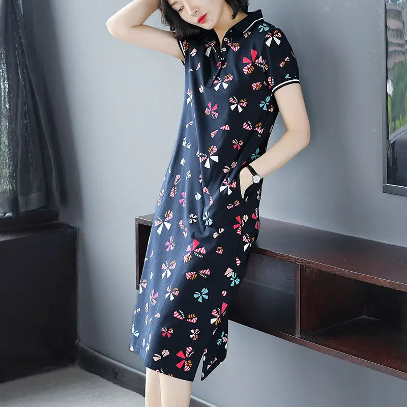 Women's Butterfly Polo Lapel Midi Dress Large - Image 4