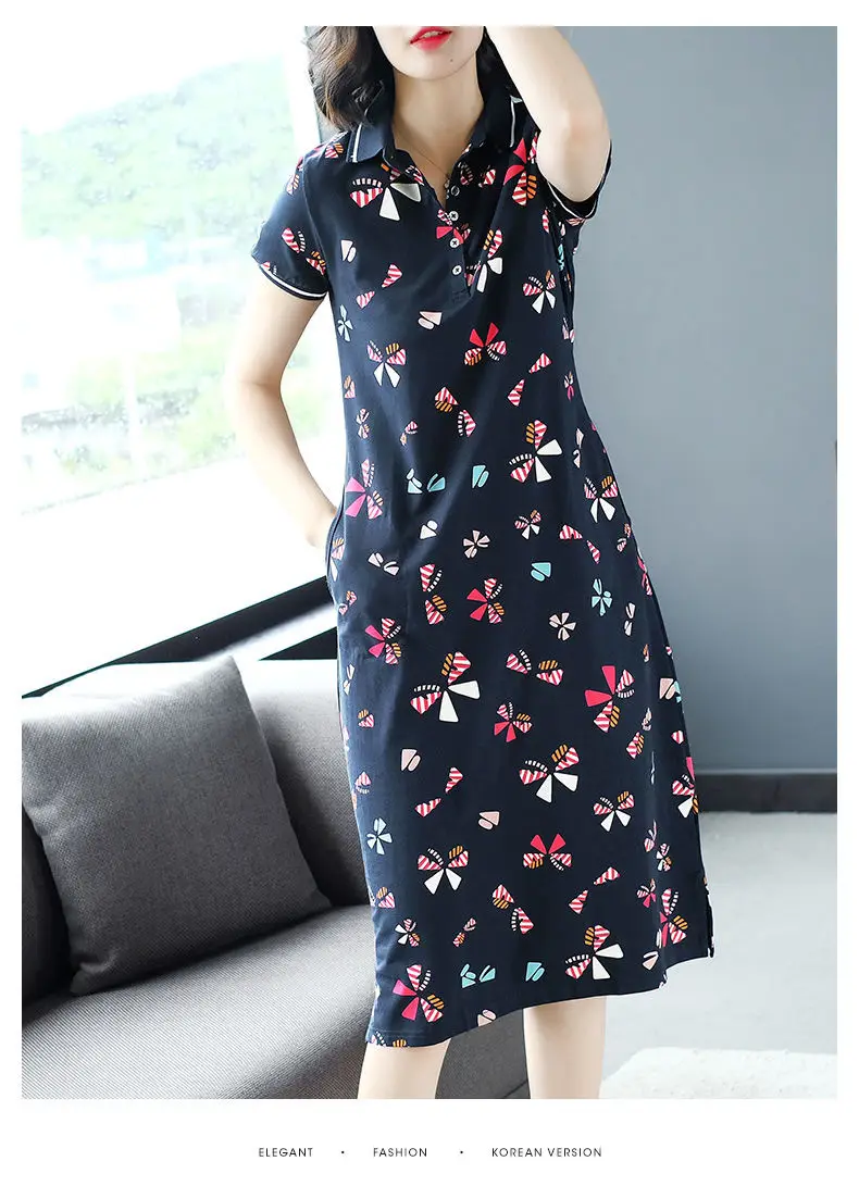 Women's Butterfly Polo Lapel Midi Dress Large — feature 10