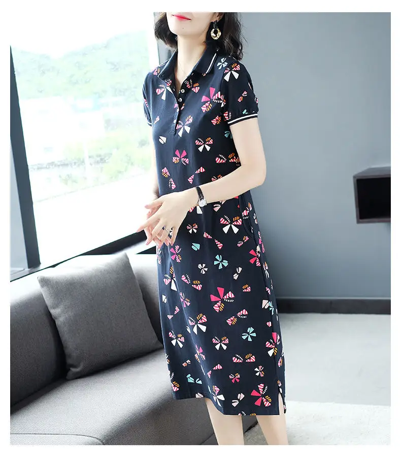Women's Butterfly Polo Lapel Midi Dress Large — feature 11