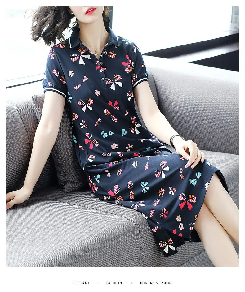 Women's Butterfly Polo Lapel Midi Dress Large — feature 12