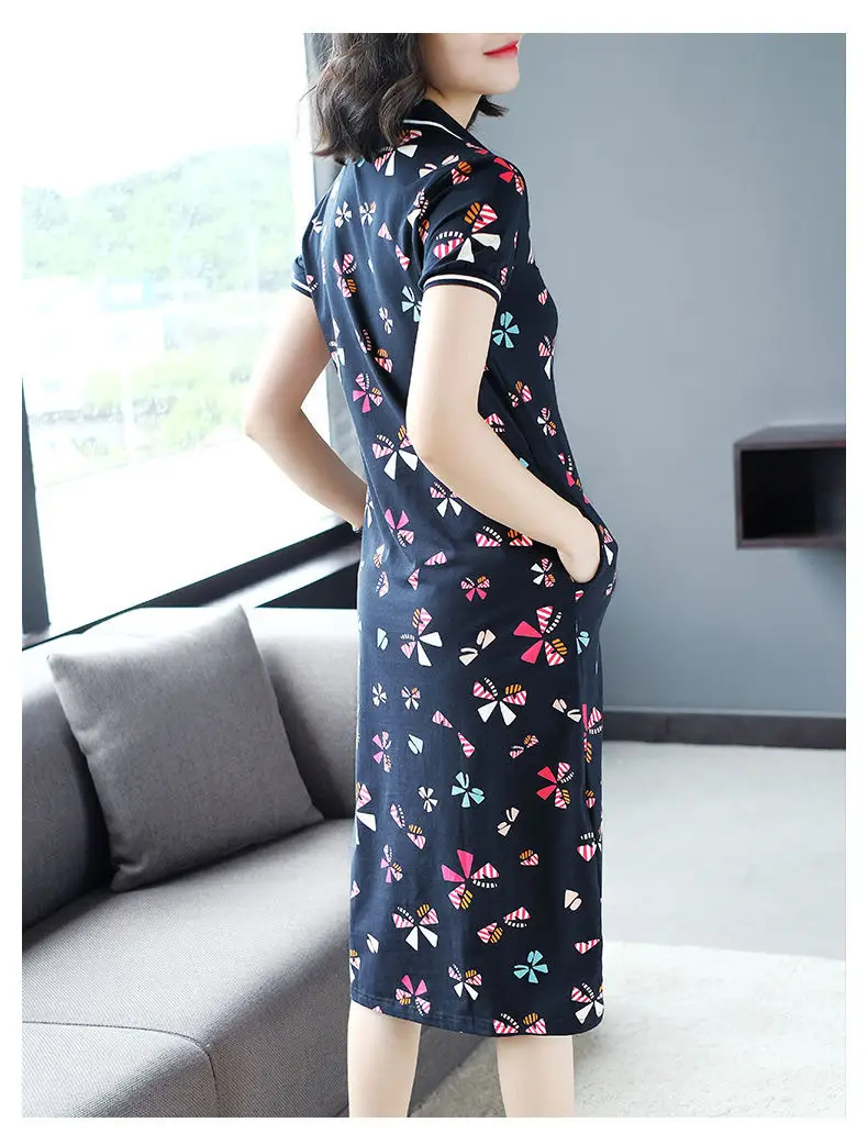 Women's Butterfly Polo Lapel Midi Dress Large — feature 13