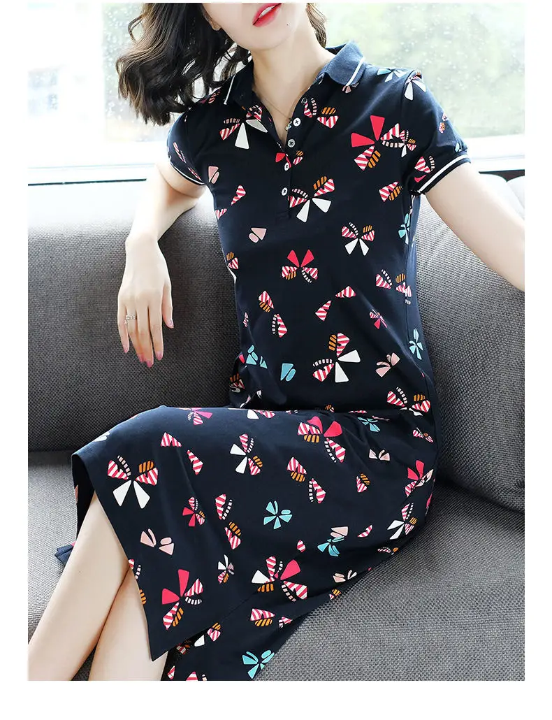 Women's Butterfly Polo Lapel Midi Dress Large — feature 2