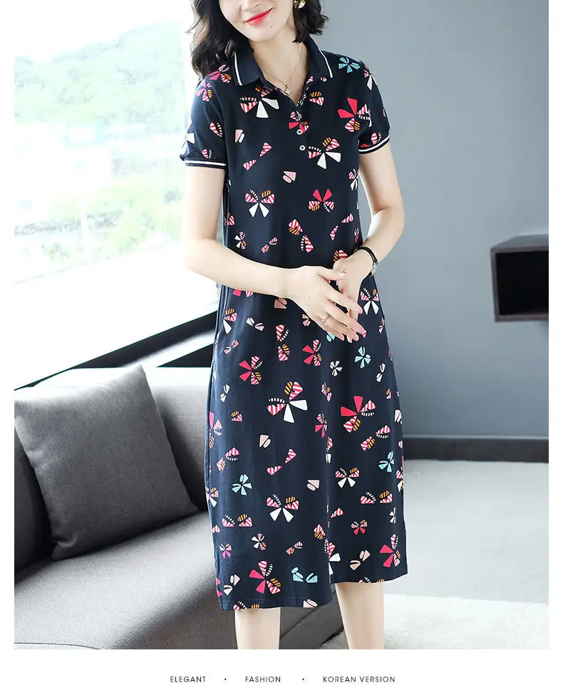 Women's Butterfly Polo Lapel Midi Dress Large — feature 5