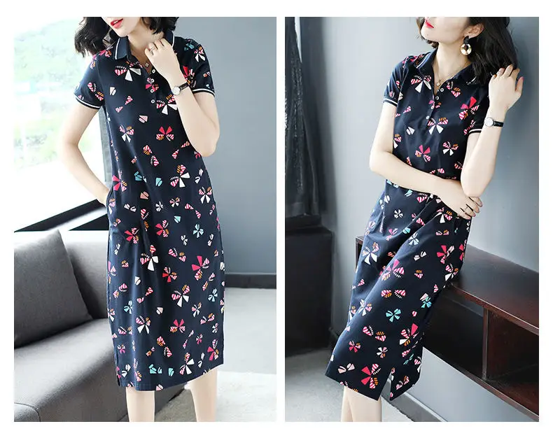 Women's Butterfly Polo Lapel Midi Dress Large — feature 7