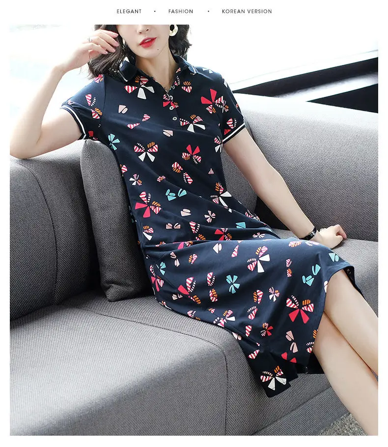 Women's Butterfly Polo Lapel Midi Dress Large — feature 8