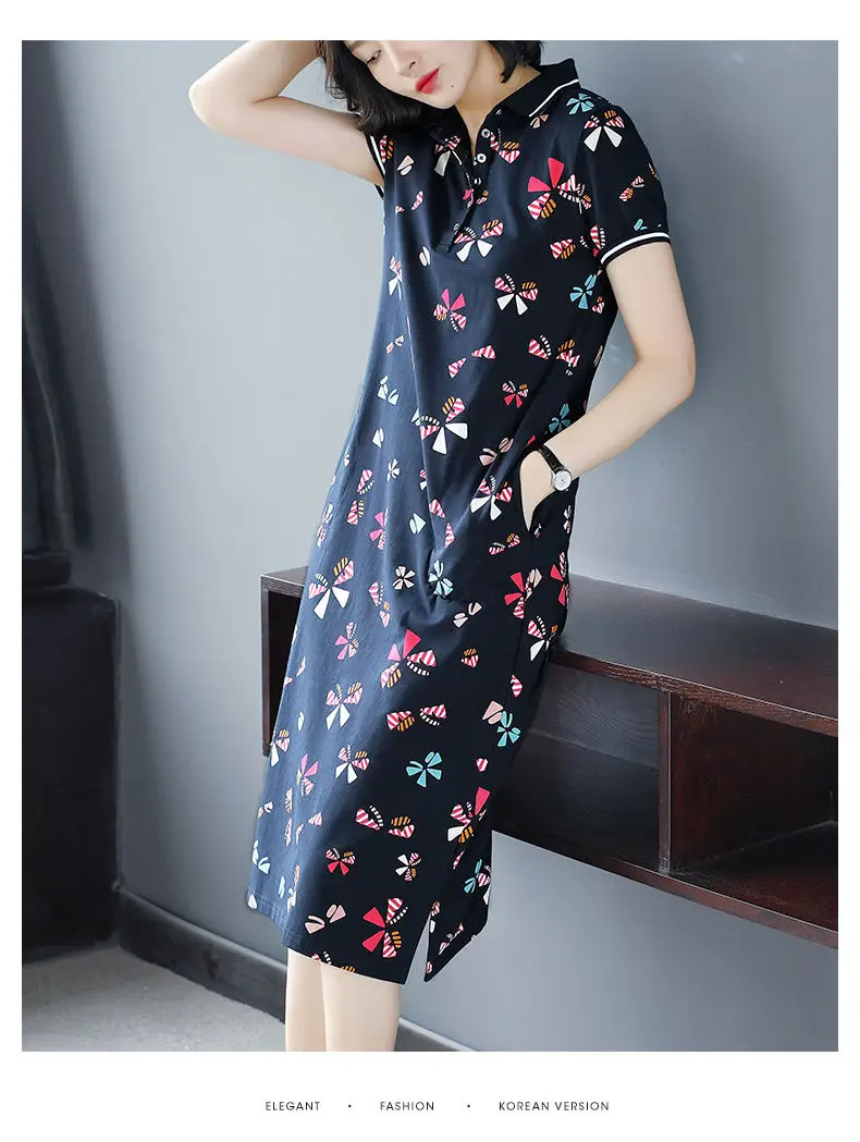 Women's Butterfly Polo Lapel Midi Dress Large — feature 9