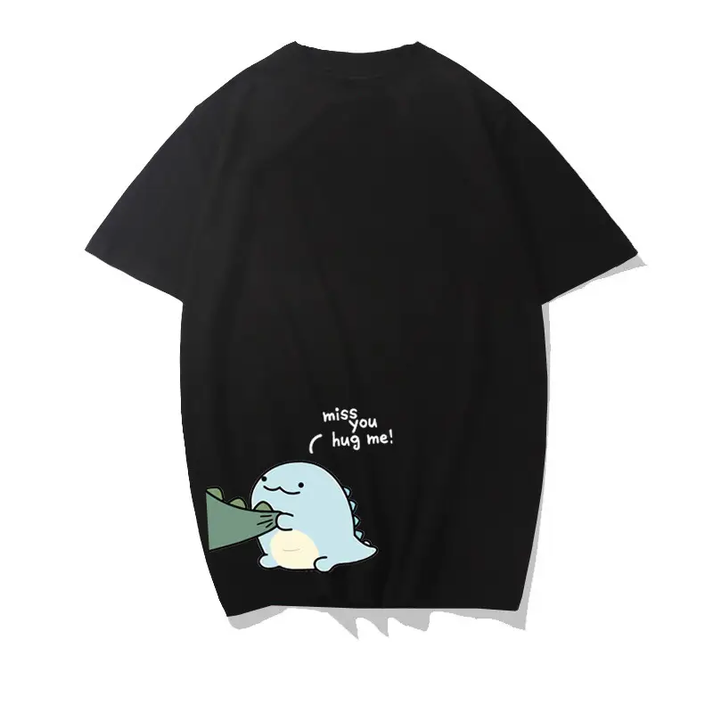 Women Short Sleeve T-Shirt White Green Dinosaur Graphic