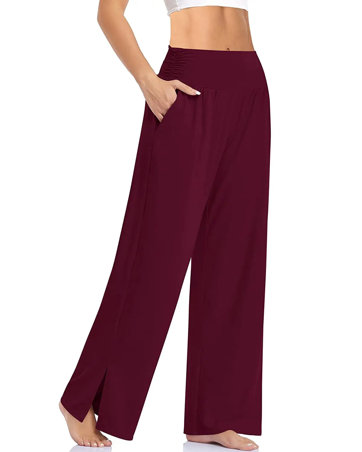 Women's Wide Leg Casual Pants Brown Loose Yoga Sports Home Pajama - Image 2