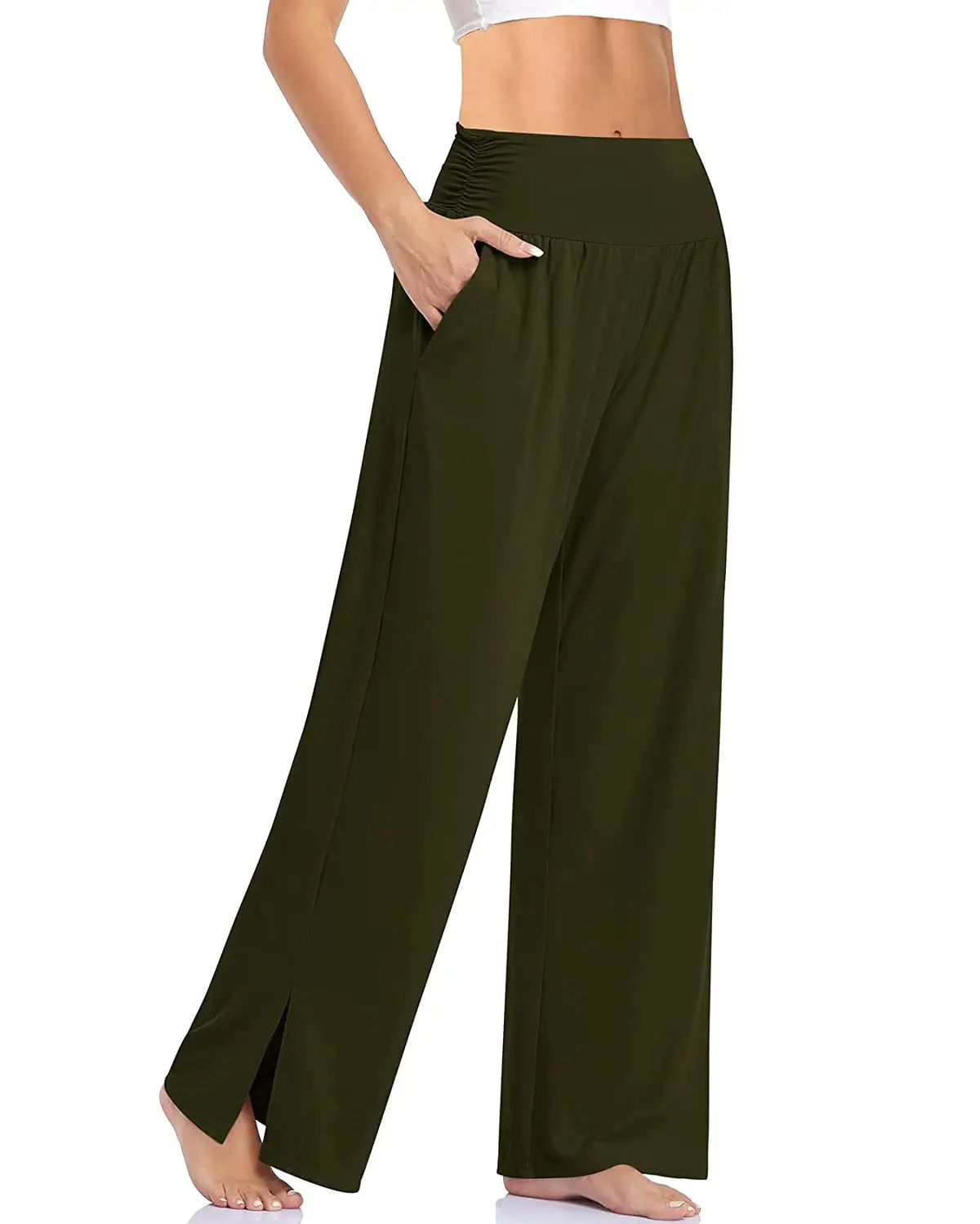 Women's Wide Leg Casual Pants Brown Loose Yoga Sports Home Pajama - Image 3