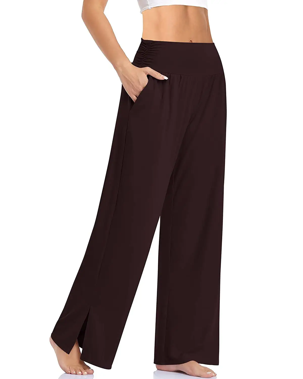 Women's Wide Leg Casual Pants Brown Loose Yoga Sports Home Pajama - Image 8
