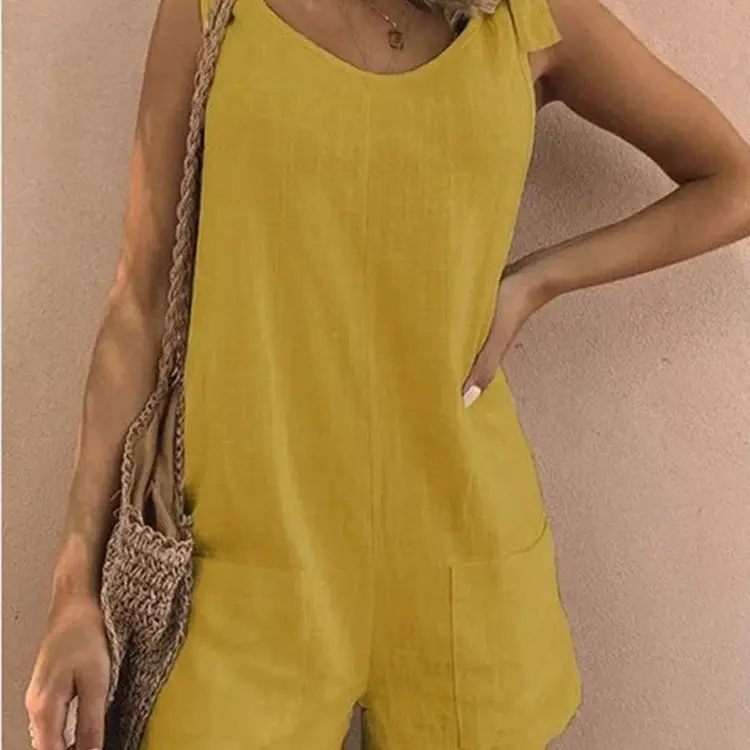 Women Cotton Linen Patch Pocket Jumpsuit Coral - Image 7