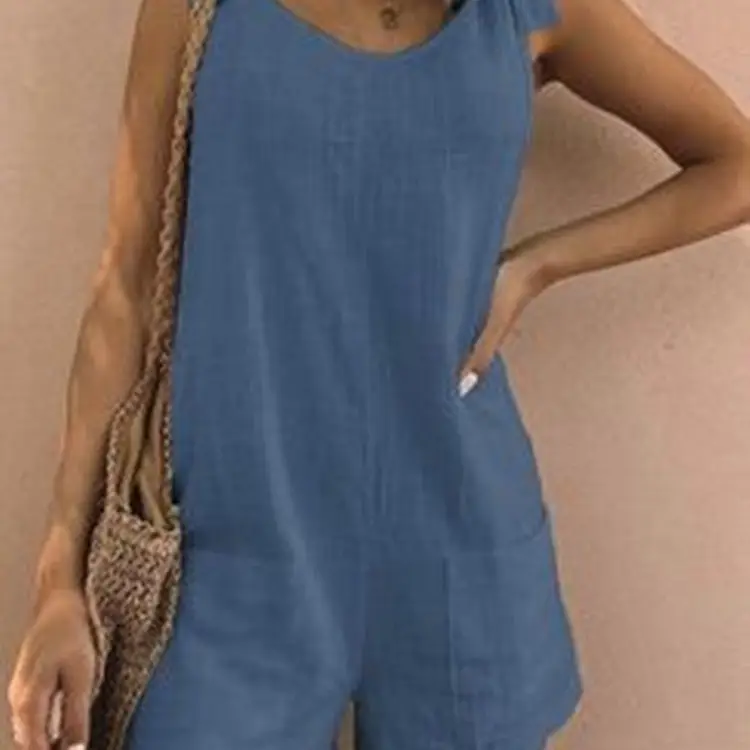 Women Cotton Linen Patch Pocket Jumpsuit Coral - Image 8