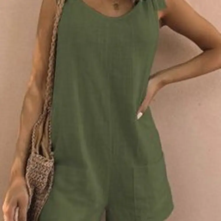 Women Cotton Linen Patch Pocket Jumpsuit Coral - Image 9