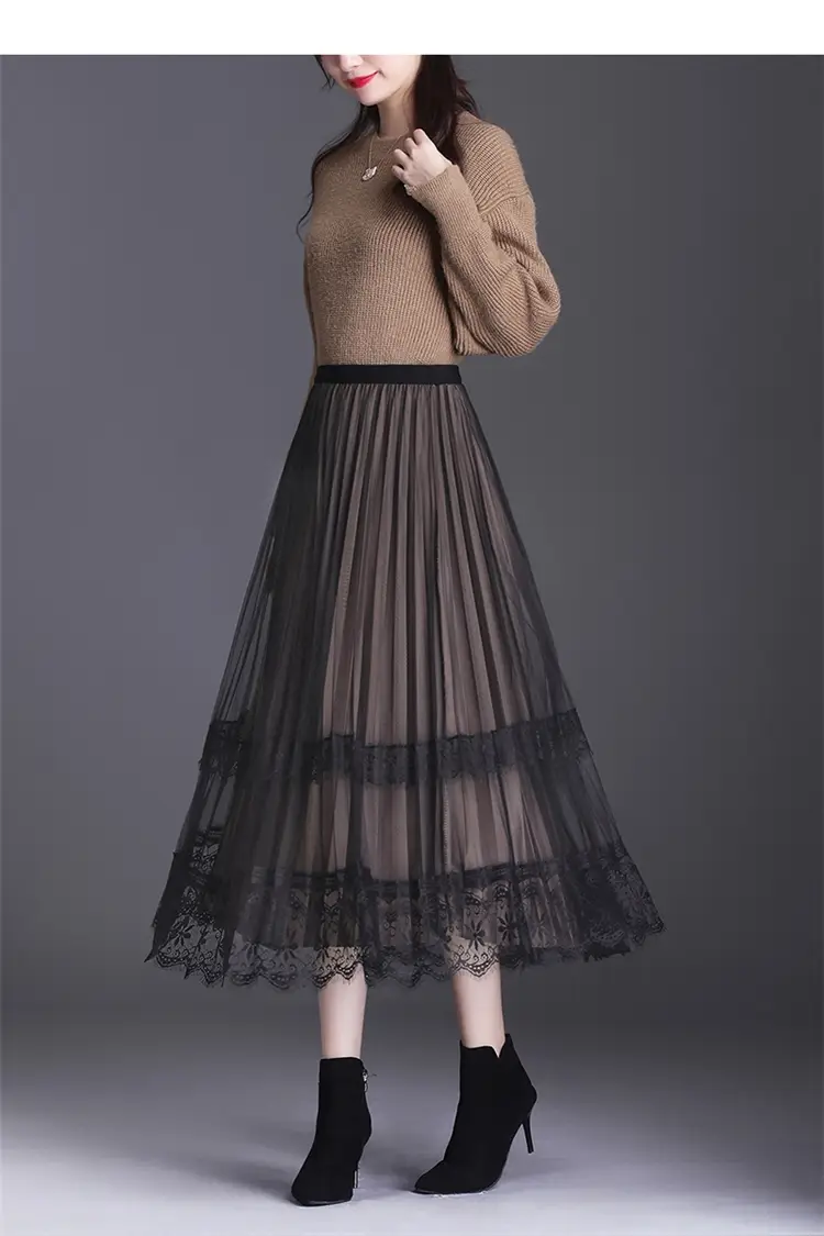 Plus Size Fat Sister Summer Mesh Skirt Long A-Line — feature 7