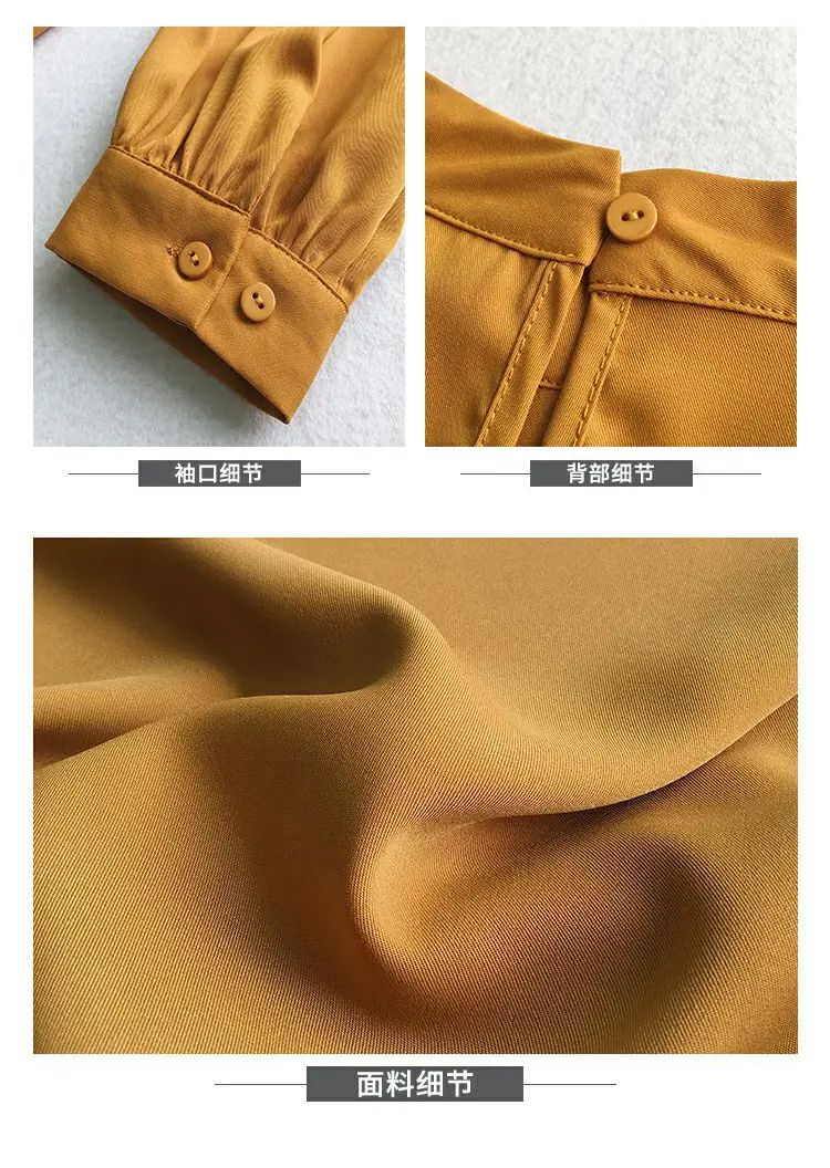 Women Chiffon Long Sleeve Shirt Brown Large — feature 3