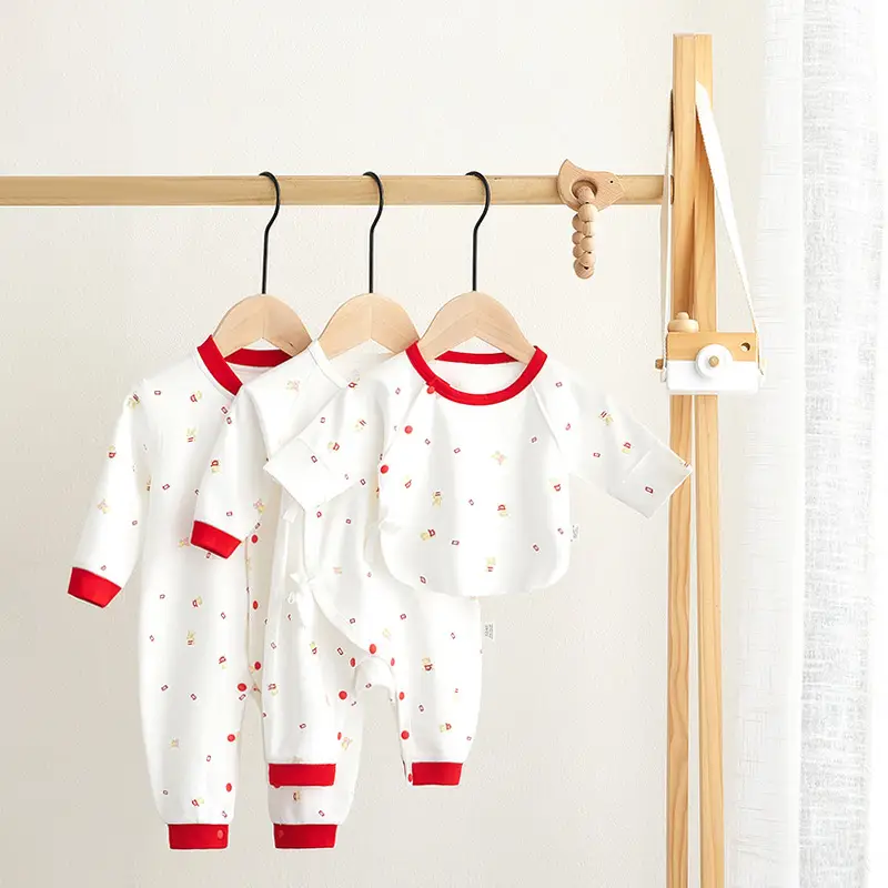 Baby Cotton Long Sleeve Suit White Red - Image 3