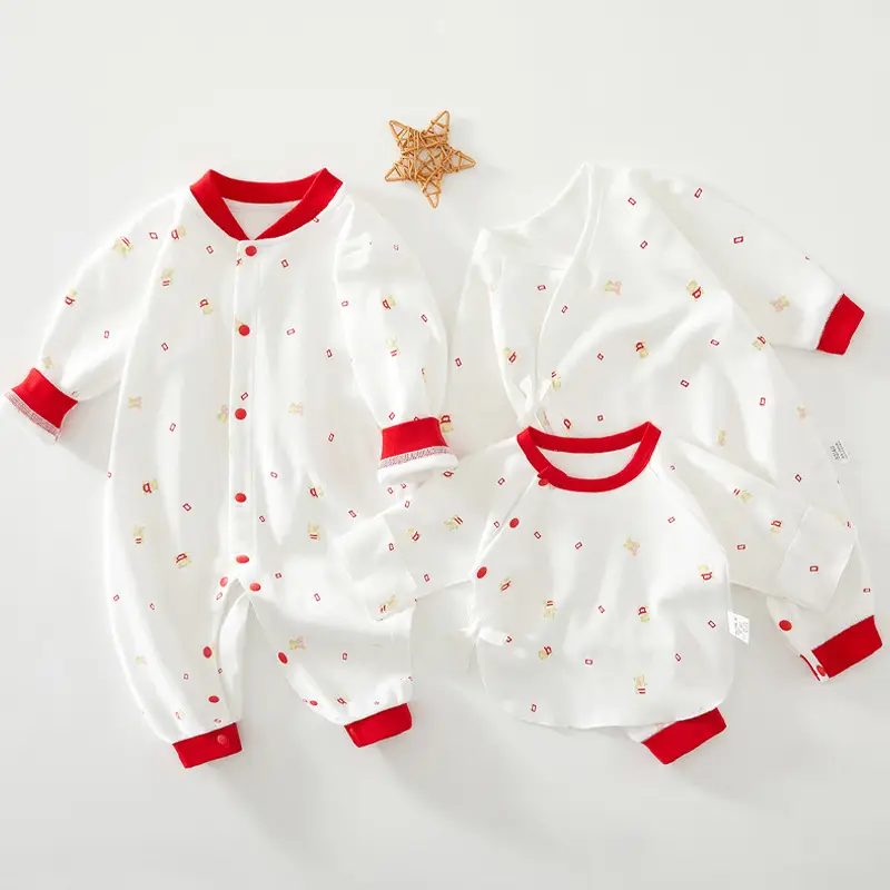 Baby Cotton Long Sleeve Suit White Red - Image 5
