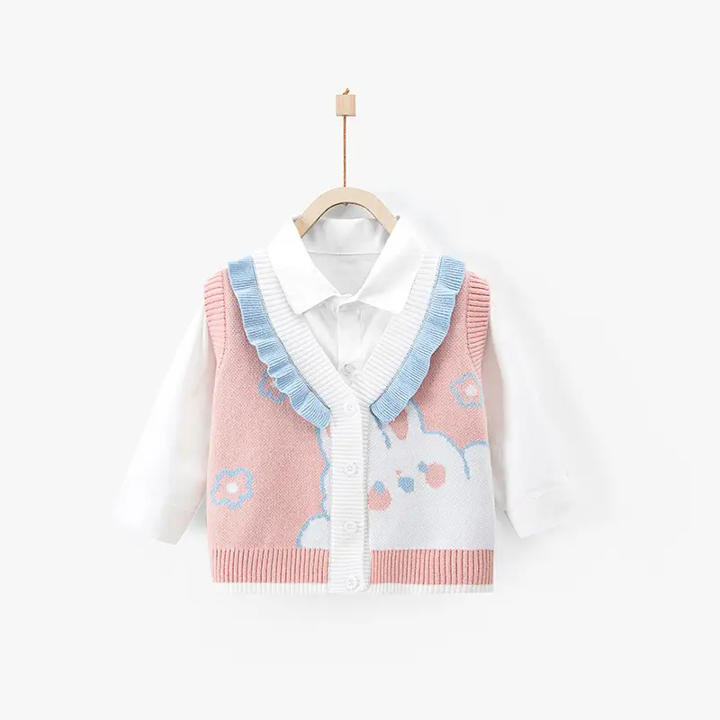 Women's Baby Vest Pink White Korean Style Waistcoat Sweater - Image 3