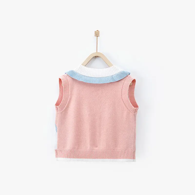 Women's Baby Vest Pink White Korean Style Waistcoat Sweater - Image 5