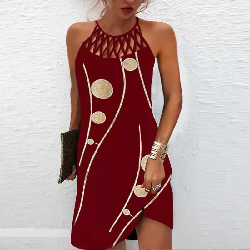 Women's 2023 Ethnic Mesh Dress Red White Gold - Image 7