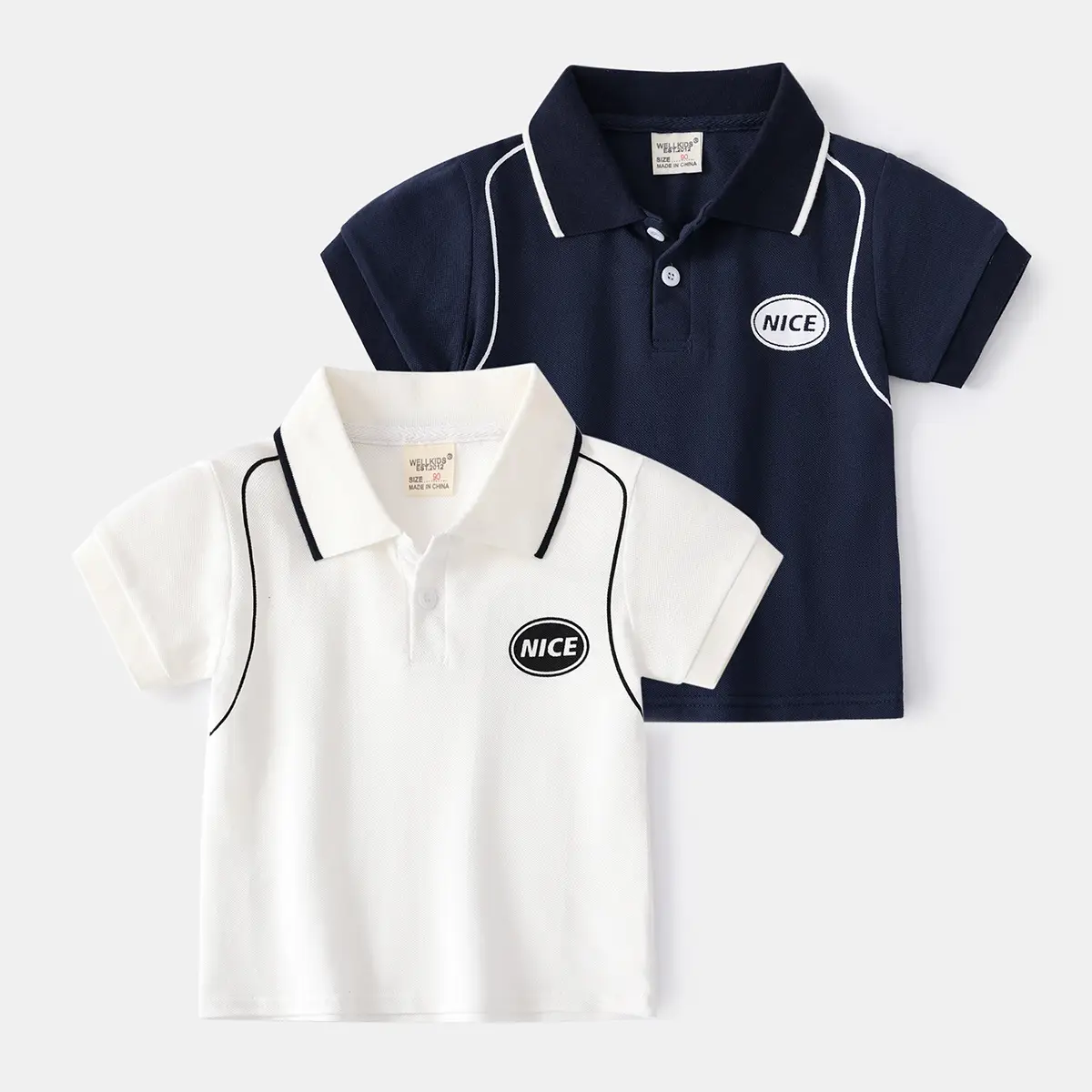 2023 Boys Polo Shirt Navy White Korean Style