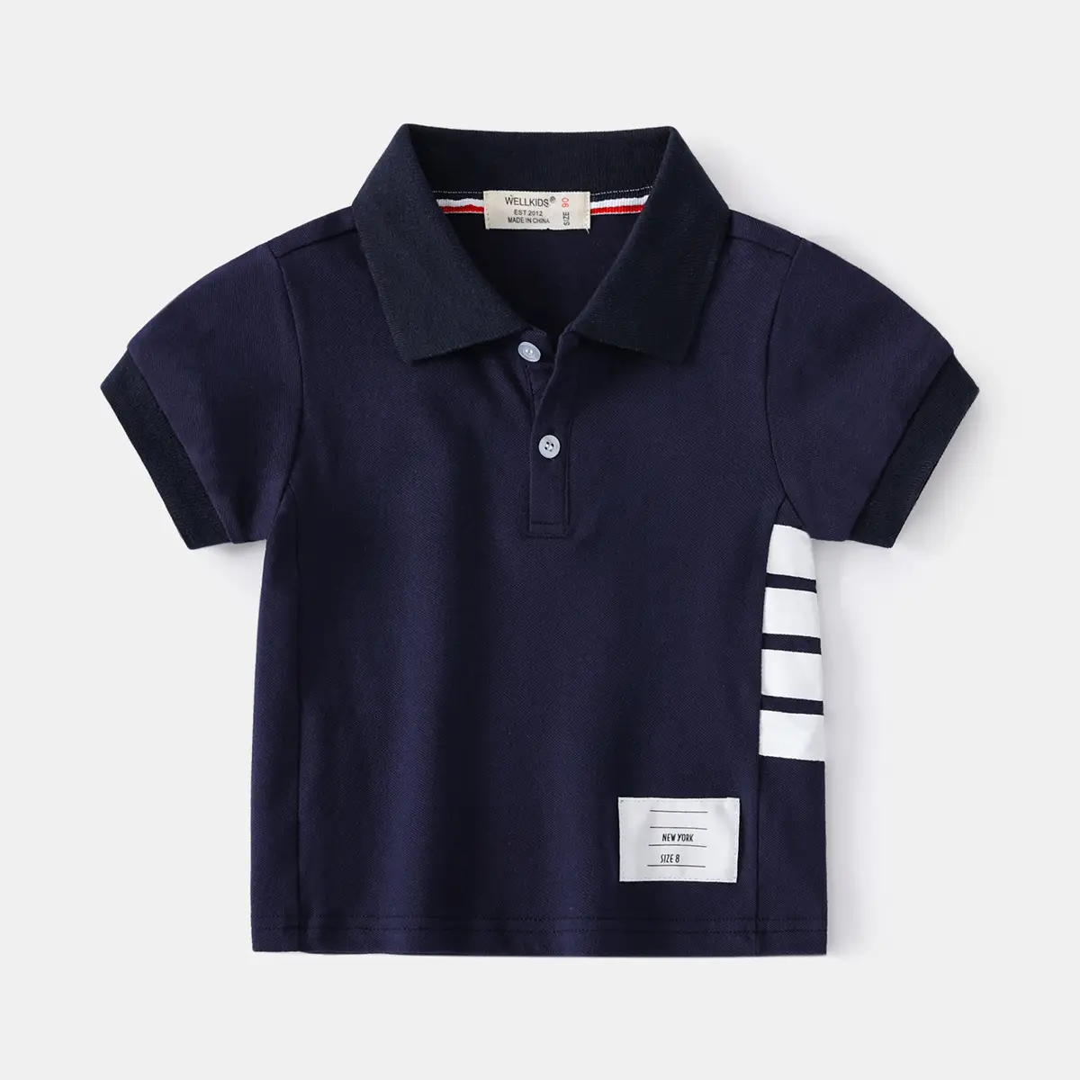 Navy blue side bar short-sleeved POLO