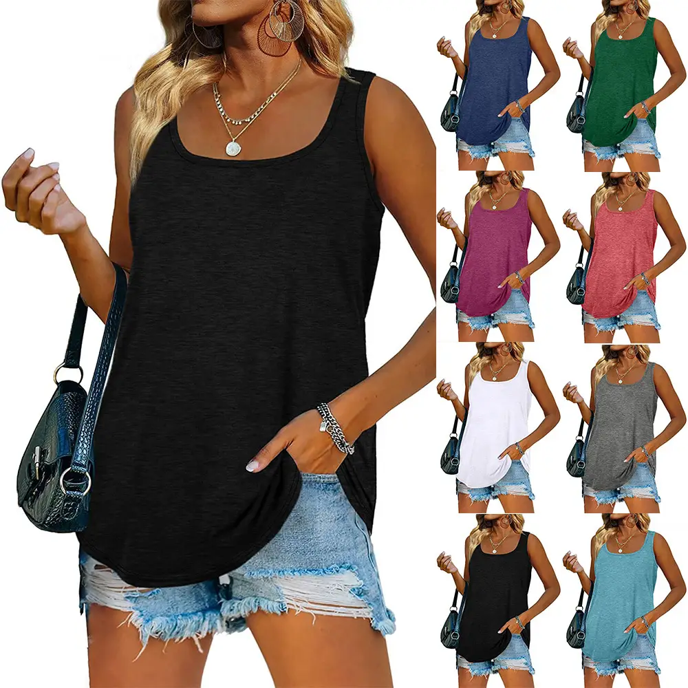 Women Summer Sleeveless Square Collar Vest T-Shirt - Image 9