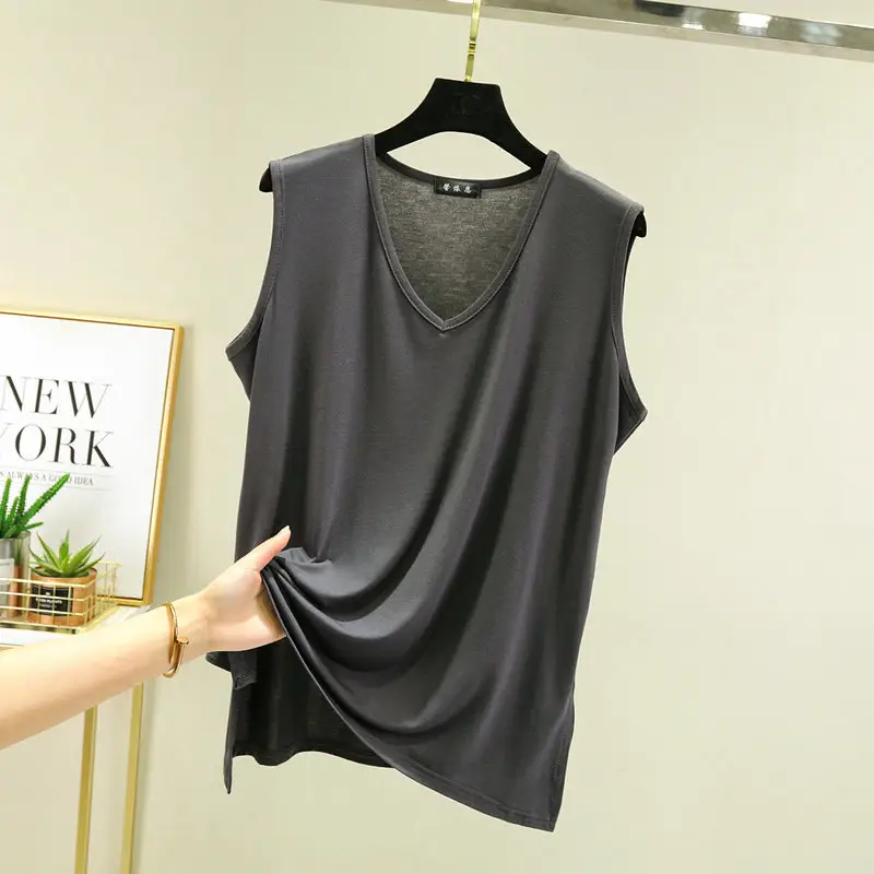 V-Neck Sleeveless Vest Women Yellow Loose Modal - Image 11