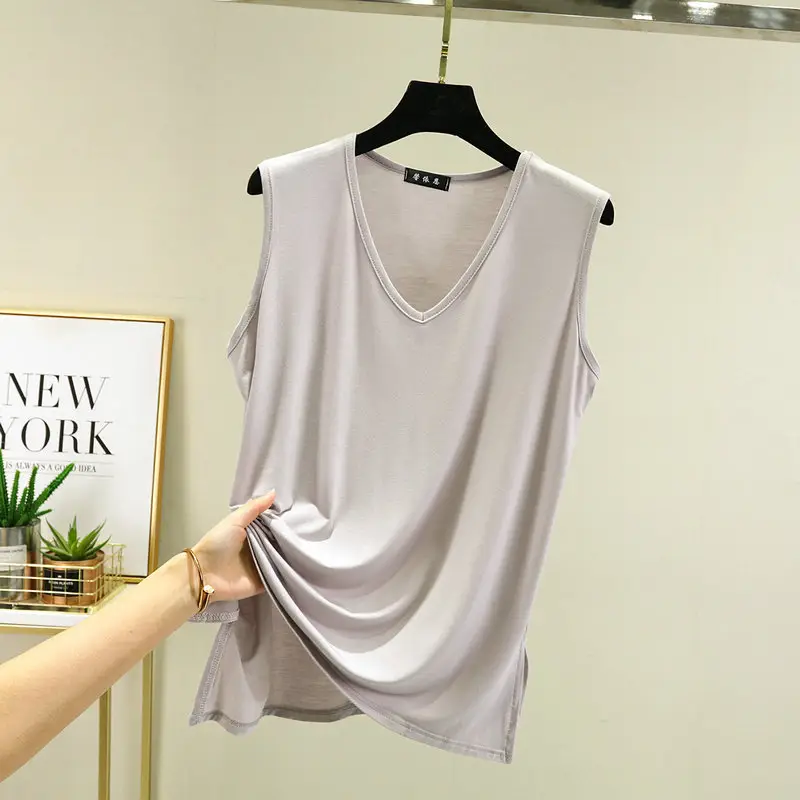 V-Neck Sleeveless Vest Women Yellow Loose Modal - Image 13