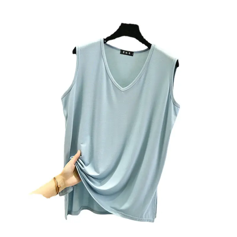 V-Neck Sleeveless Vest Women Yellow Loose Modal - Image 14