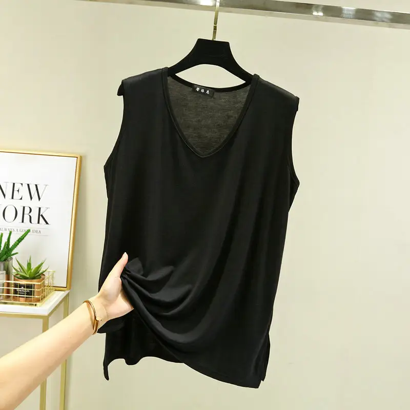 V-Neck Sleeveless Vest Women Yellow Loose Modal - Image 4