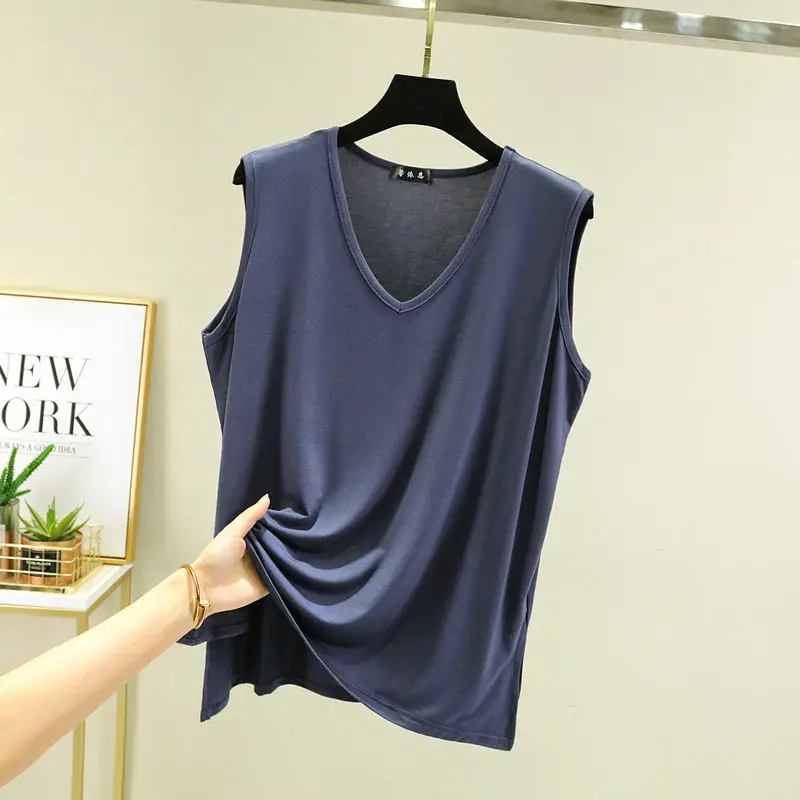V-Neck Sleeveless Vest Women Yellow Loose Modal - Image 8