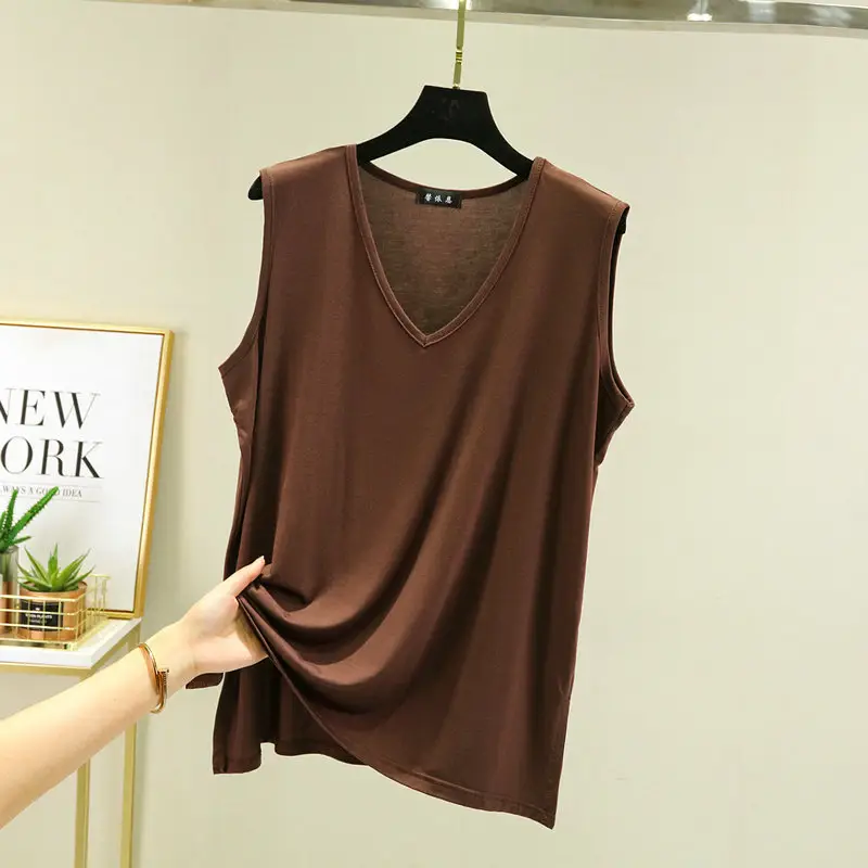V-Neck Sleeveless Vest Women Yellow Loose Modal - Image 9