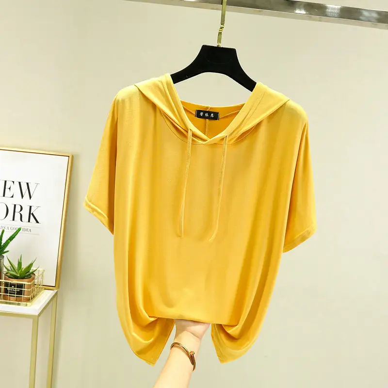 Women Yellow Hooded T-Shirt Large Medium Loose Fit - Image 14