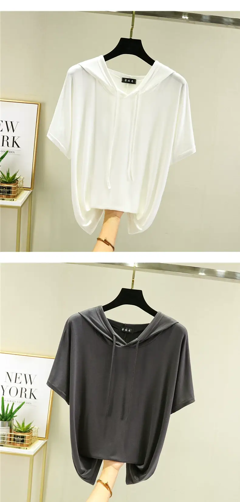 Women Yellow Hooded T-Shirt Large Medium Loose Fit — feature 22