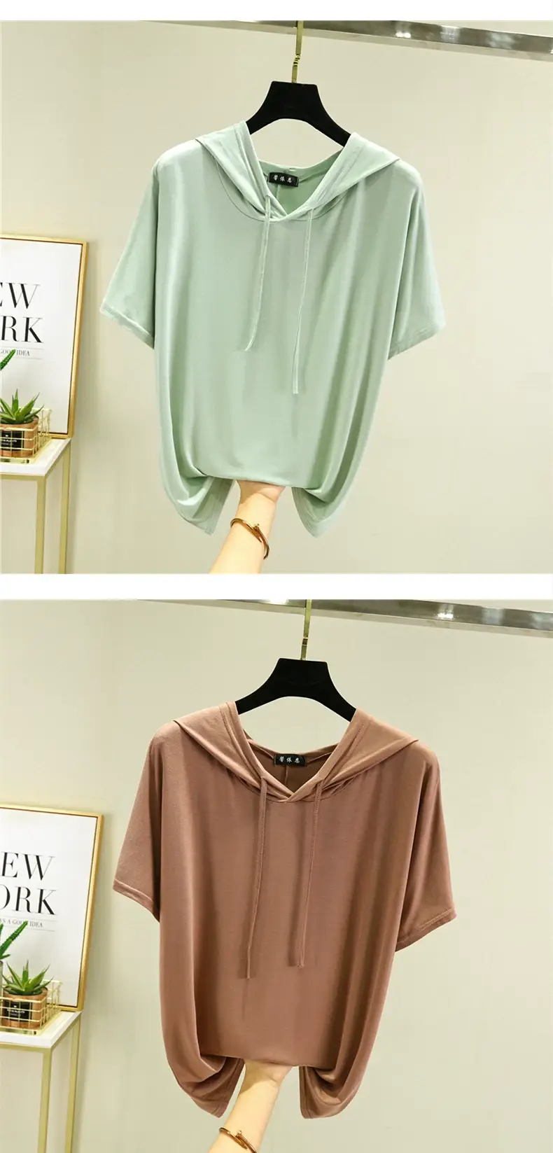 Women Yellow Hooded T-Shirt Large Medium Loose Fit — feature 23