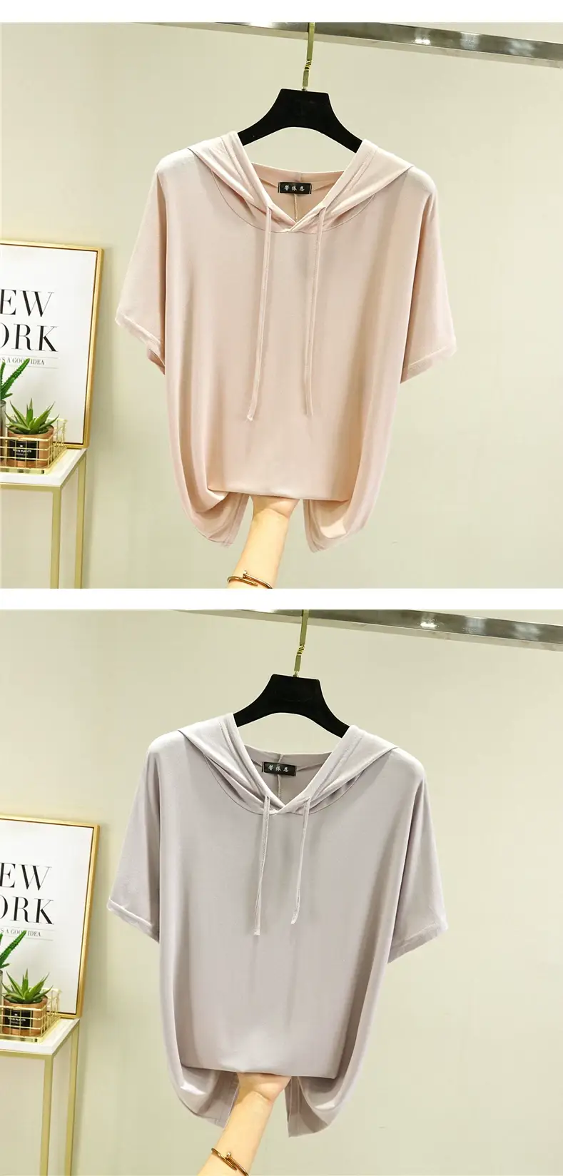 Women Yellow Hooded T-Shirt Large Medium Loose Fit — feature 24