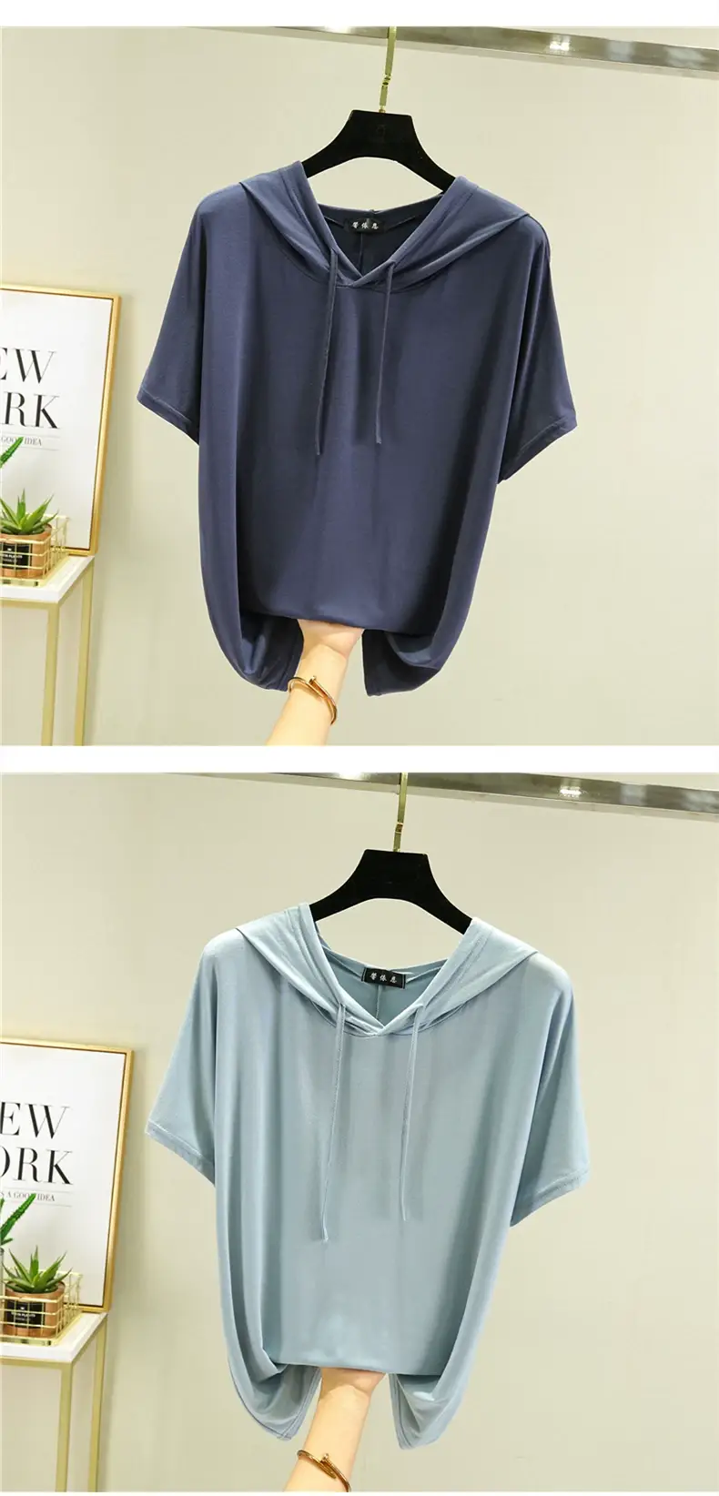 Women Yellow Hooded T-Shirt Large Medium Loose Fit — feature 25