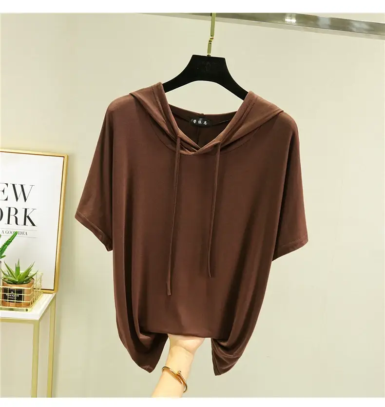 Women Yellow Hooded T-Shirt Large Medium Loose Fit — feature 26