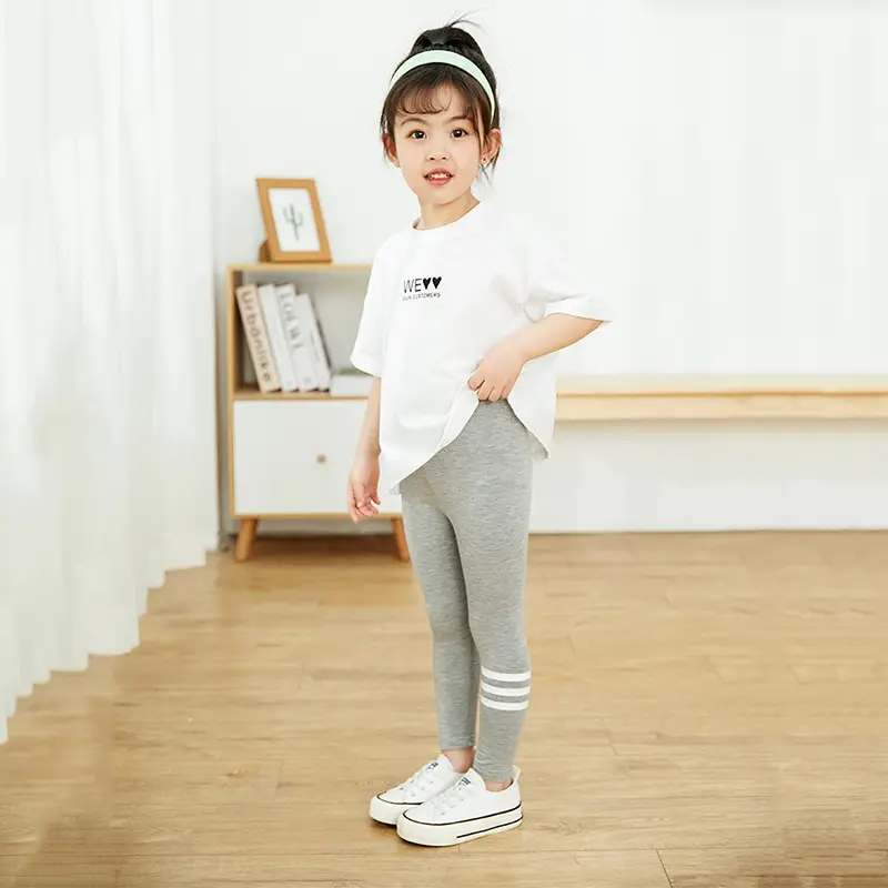 Girls White Stripe Leggings Cropped Casual Pants Medium Small