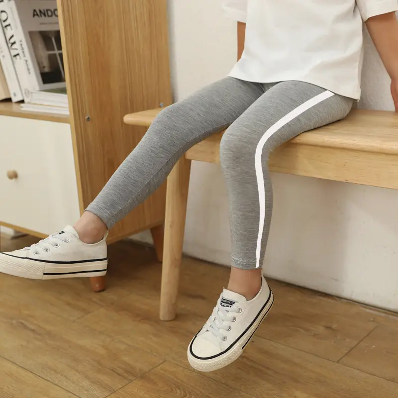 Girls White Stripe Leggings Cropped Casual Pants Medium Small