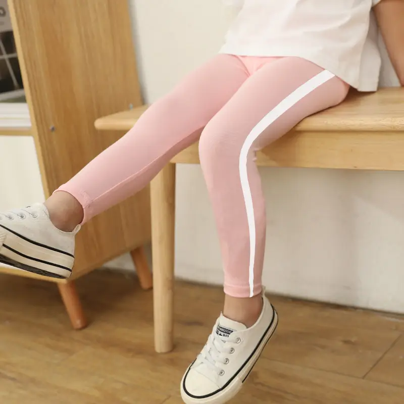 Girls White Stripe Leggings Cropped Casual Pants Medium Small