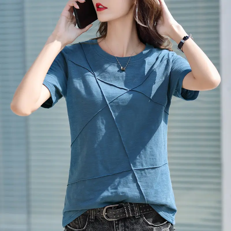 Women Bamboo Cotton Short Sleeve T-Shirt Green 2024 - Image 4