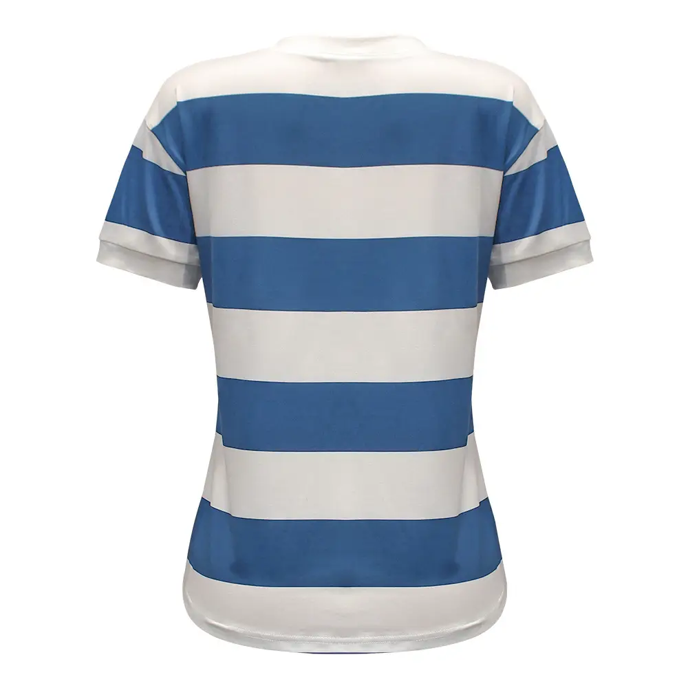 Women Blue White Stripe Round Neck T-Shirt Short Sleeve Casual Wear — feature 18